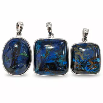 Pendentif Argent 925 Azurite Malachite AAA 3 pièces 17,11 g