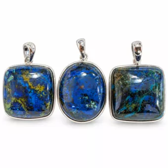 Pendentif Argent 925 Azurite Malachite AAA 3 pièces 14,35 g