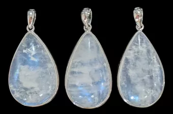 Pendentif Argent 925 Pierre de Lune Blanche AAA  3 Pièces 11,3g