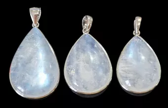 Pendentif Argent 925 Pierre de Lune Blanche AAA  3 Pièces 11,15g