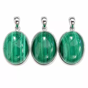 Pendentif Argent 925 Malachite AAA  3 pièces 11,83g
