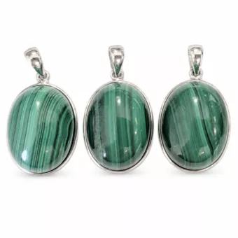 Pendentif Argent 925 Malachite AAA  3 pièces 11,95g