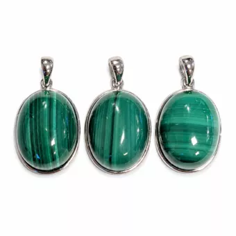 Pendentif Argent 925 Malachite AAA  3 pièces 11,92g