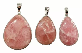 Pendentif Argent 925 Rhodochrosite Argentine AA+ 3 pièces 13,56g