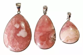 Pendentif Argent 925 Rhodochrosite Argentine AA+ 3 pièces 13,52g
