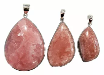 Pendentif Argent 925 Rhodochrosite Argentine AA+ 3 pièces 14,17g
