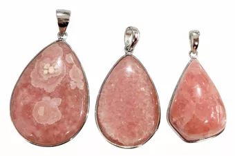 Pendentif Argent 925 Rhodochrosite Argentine AA+ 3 pièces 14,7g