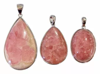 Pendentif Argent 925 Rhodochrosite Argentine AA+ 3 pièces 15,7g