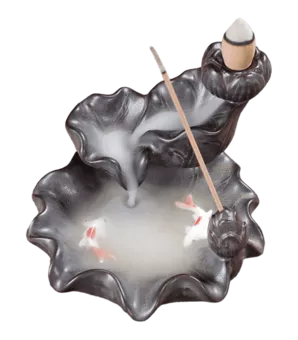 Porte Encens Backflow Céramique Cascade Poissons Koï  8cm