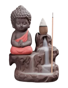 Porte Encens Backflow Céramique Bouddha Rouge 12cm