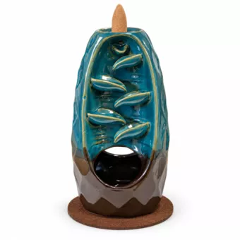 Porte-encens Backflow en céramique bleu-marron double face 20 cm