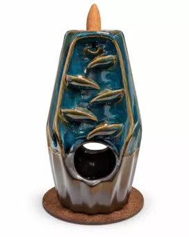 Porte-encens Backflow en céramique bleu-marron double face forme facettée 20 cm