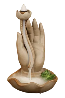Porte Encens Backflow Céramique Beige Main de Bouddha -Lotus 16cm