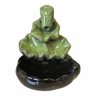 Porte Encens Backflow Céramique Cascade Feuilles de Lotus Vert 10cm