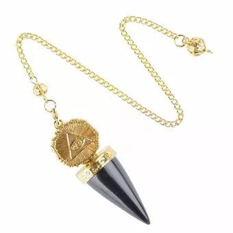 Pendule Divinatoire Obsidienne Noire – Œil de la Providence Doré
