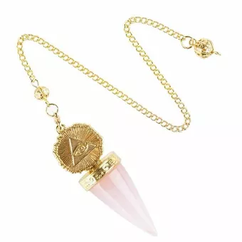 Pendule Divinatoire Quartz Rose – Œil de la Providence Doré