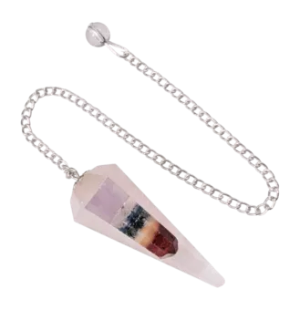 Pendule quartz rose & Sept Chakras conique 6 faces