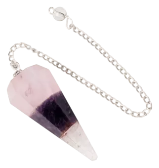 Pendule Quartz Rose Améthyste et Cristal de Roche conique 6 faces