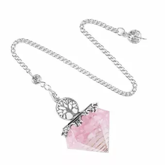 Pendule Orgonite Arbre de Vie Quartz Rose 6 faces