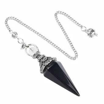 Pendule Obsidienne Noire 6 faces & Métal