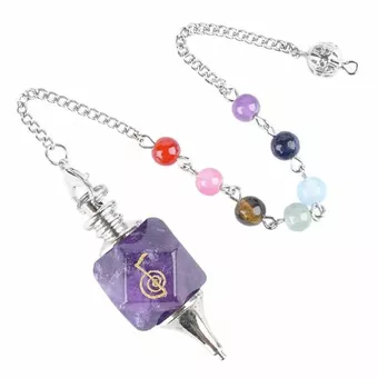 Pendule Hexagolal Améthyste Reiki ChoKu Rei 7 Chakras