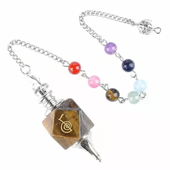 Pendule Hexagolal Œil de Tigre Reiki ChoKu Rei 7 Chakras