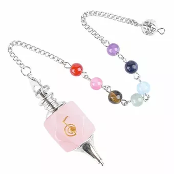 Pendule Hexagolal Quartz Rose Reiki ChoKu Rei 7 Chakras