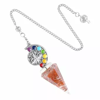 Pendule Orgonite Cornaline Arbre de Vie 7 Chakras 6 faces