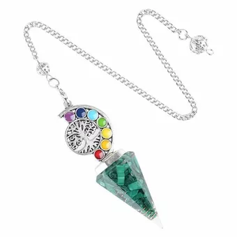 Pendule Orgonite Malachite Arbre de Vie 7 Chakras 6 faces