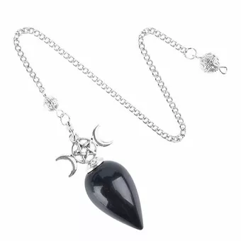 Pendule Divinatoire Pentacle Triple Lune Obsidienne Noire