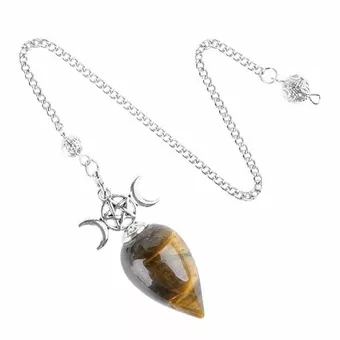 Pendule Divinatoire Pentacle Triple Lune Œil de Tigre