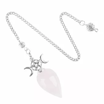 Pendule Divinatoire Pentacle Triple Lune Quartz Rose
