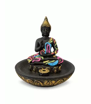 Porte-Encens Bouddha Abhaya Multicolore en Résine 10 cm