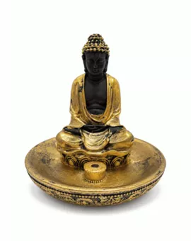 Porte-Encens Bouddha Méditation Doré en Résine 11 cm