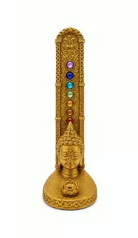 Porte-Encens Tête de Bouddha 7 Chakras Doré en Résine 17 cm
