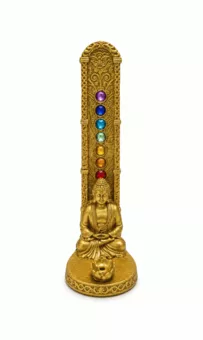 Porte-Encens Bouddha Méditation 7 Chakras Doré en Résine 17 cm