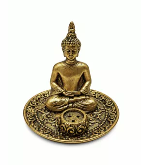 Porte-Encens Bouddha Méditation Doré en Résine 9 cm