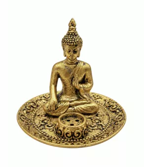 Porte-Encens Bouddha Bénédiction Doré en Résine 9 cm