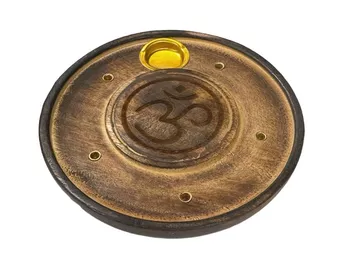 Porte Encens en Bois Rond Ciselé Om 10cm x10