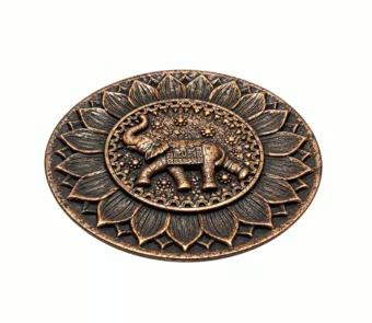 Porte-Encens Rond Éléphant Cuivré en Résine 10 cm