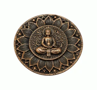 Porte-Encens Rond Bouddha Lotus Cuivré en Résine 10 cm