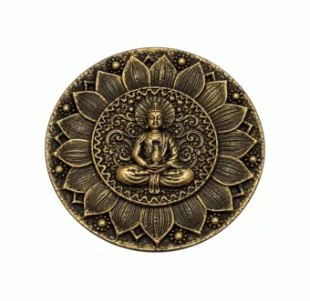 Porte-Encens Rond Bouddha Lotus Doré en Résine 10 cm