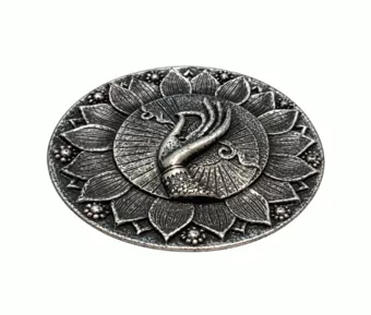 Porte-Encens Rond Main Om Lotus Argenté en Résine 10 cm