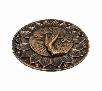 Porte-Encens Rond Main Om Lotus Cuivré en Résine 10 cm