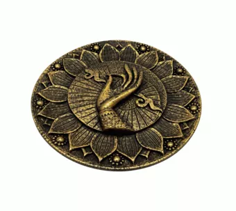 Porte-Encens Rond Main Om Lotus Doré en Résine 10 cm