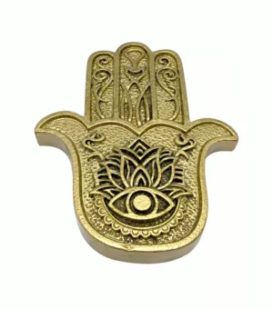 Porte-Encens Main de Fatma Hamsa Doré en Résine 11 cm