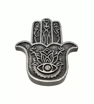 Porte-Encens Main de Fatma Hamsa Argenté en Résine 11 cm