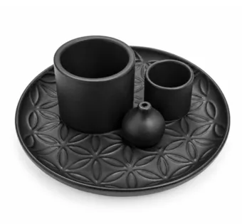 Porte-Encens Multifonction Fleur de Vie Noir Mat 13 cm