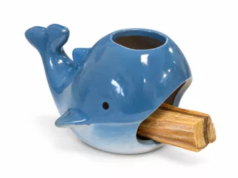 Brûle-encens baleine en céramique bleue 7,5 cm