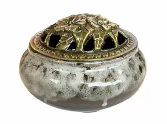 Porte Encens Céramique Marron et Gris 10cm